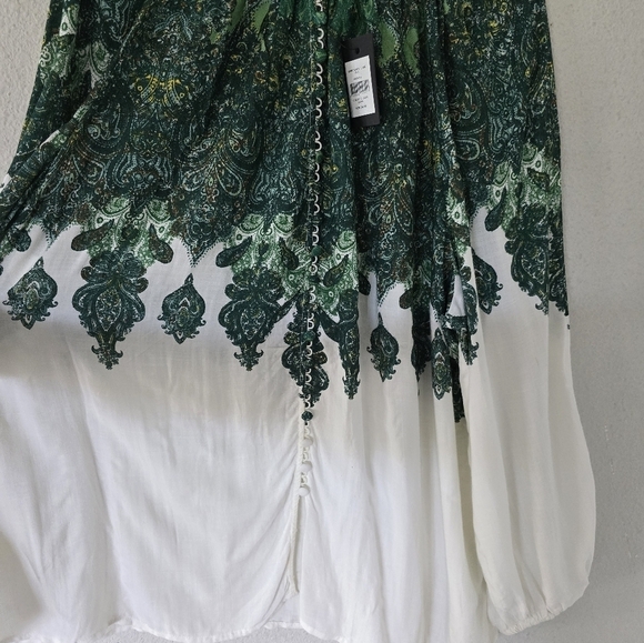 Arna York Collection Dress Womens Plus 26/28 Green White Button Up Paisley - Picture 8 of 16